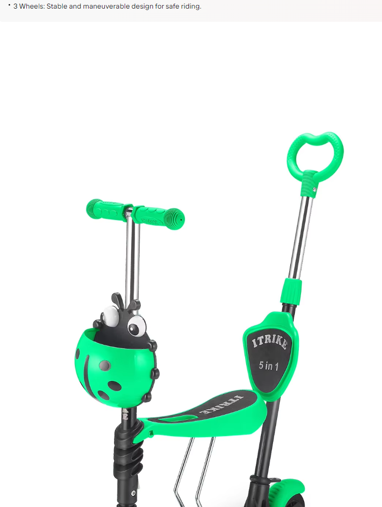 Mihao Children Mobility Tricycle, Kick Scooter Height-Adjustable Push-and-Ride Iron Frame Factory Supply