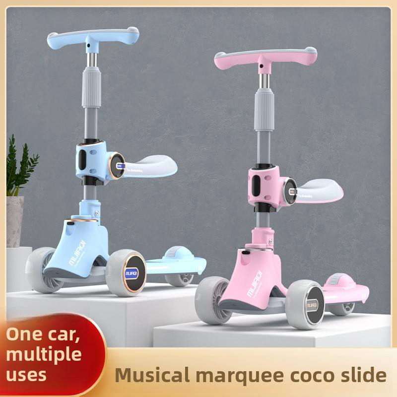 Wholesale New Plastic 3-Wheel Scooter Tricycle Three-in-One Folding Scooter Seat Included Can Sit Slide Model 008 Ages 14+