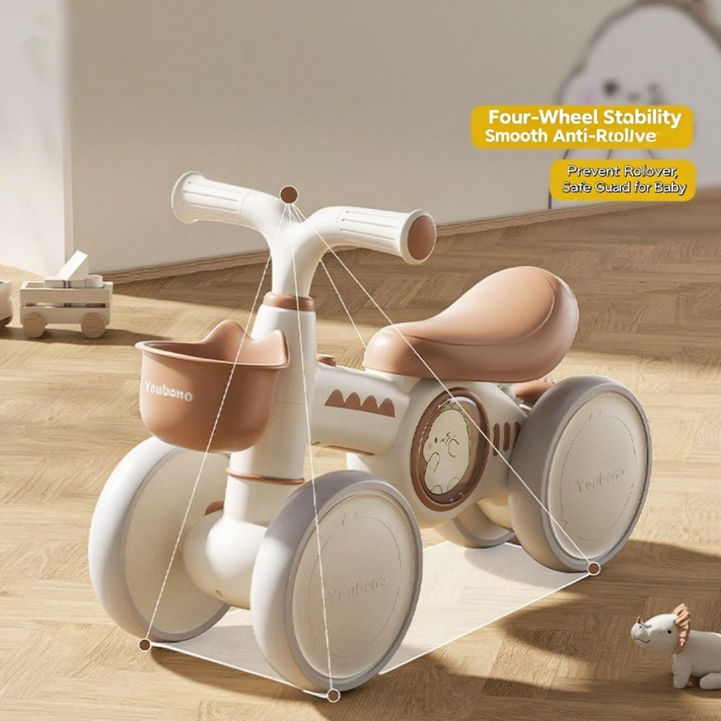 Ecofly 4-Wheel Balance Scooter 1-3 Years Beginner Training Glider Toddler Walkers No Pedals Durable Plastic Baby Sports