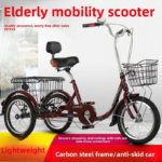 Lightweight Folding Adult Tricycle with Open Cargo Basket Leisure Mobility Trike for Middle-aged & Elderly Men Women