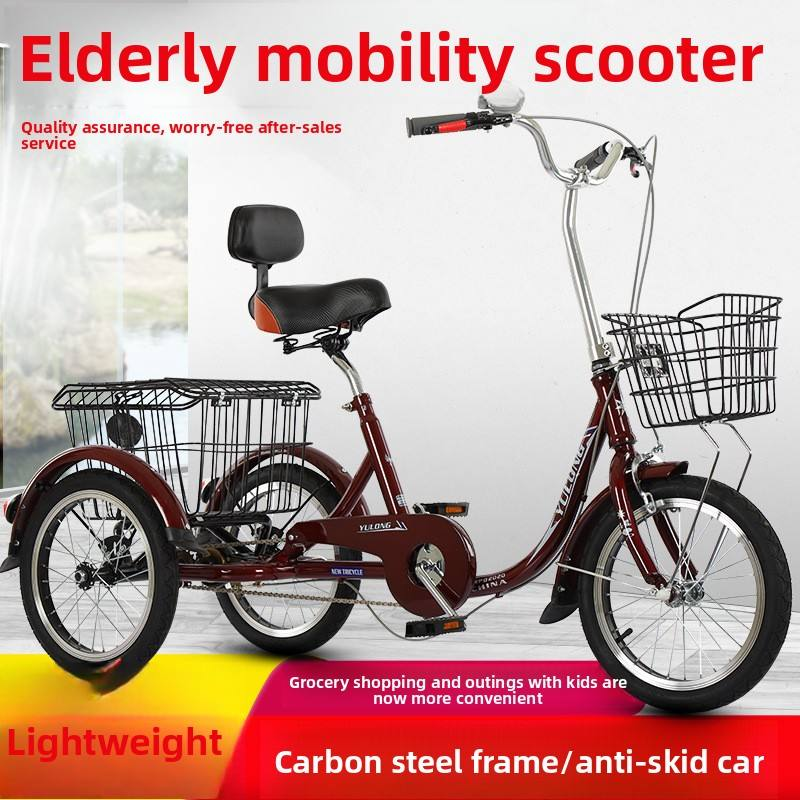 RED Small Frame Foldable Leisure Tricycle Lightweight For Seniors Middle-aged Adults Equipped With Open Cargo Basket Daily Mobility Bike