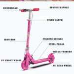 Tenboom Kids Aluminum Kick Scooter with PU Wheels Two-Wheel Height Adjustable Foldable Handlebar Ages 3-12