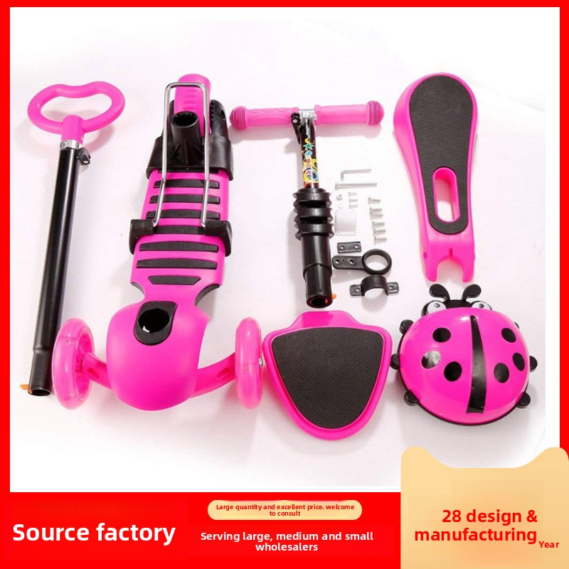 Mihao Mobility Scooter for Children, Height-Adjustable Kick Tricycle Lights Iron Frame Factory-direct Supply