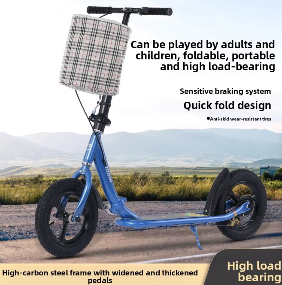 Kids Teens Adult Commuter Scooter, New Foldable Two-Wheel Iron Frame Push-Along Campus Kick Scooter