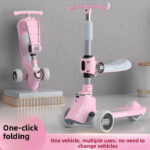 Wholesale New Plastic 3-Wheel Scooter Tricycle Three-in-One Folding Scooter Seat Included Can Sit Slide Model 008 Ages 14+