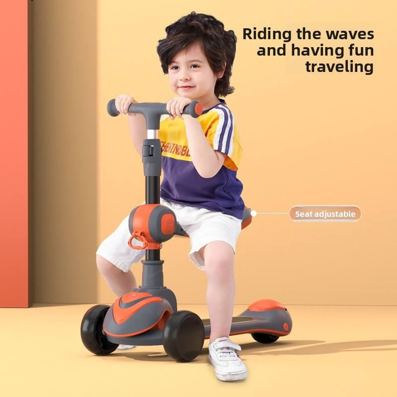 Three-in-One Sit & Slide Scooter One-Click Folding Metal Frame with Seat for 2-12 Years Boys & Girls Wholesale