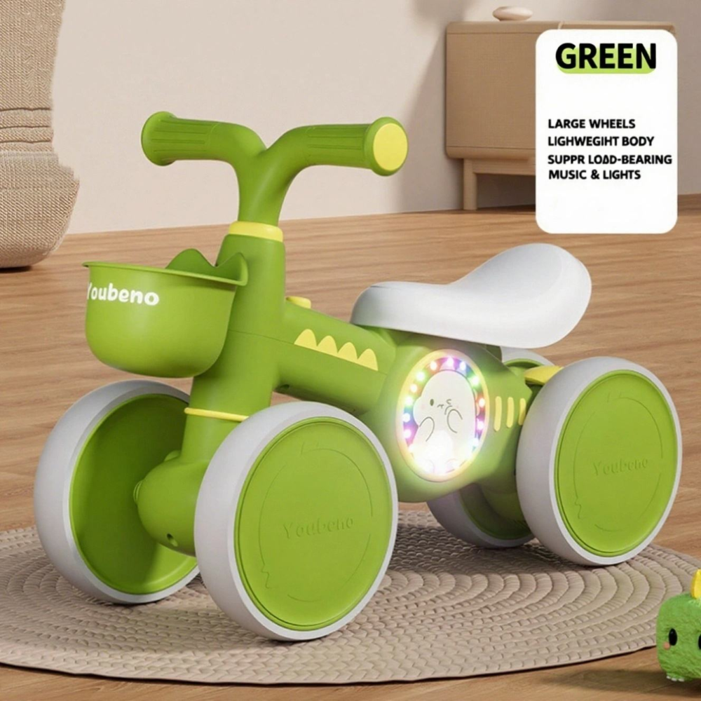 2026 Ecofly Green 1-3 Years Baby Balance Bike-Durable Plastic 4-Wheel No Pedals Walker Glider Beginner Learning Scooter