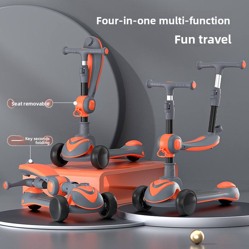 Childrens Sit-and-Slide Tricycle, 3-in-1 One-Click Folding Design Wholesale 2-12 Years