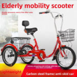 Lightweight Folding Adult Tricycle with Open Cargo Basket Leisure Mobility Trike for Middle-aged & Elderly Men Women