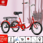 Lightweight Folding Adult Tricycle with Open Cargo Basket Leisure Mobility Trike for Middle-aged & Elderly Men Women