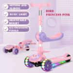 Foldable 3-Wheel Plastic & Steel PU Kick Scooter with Light Included Height Adjustable for 2-12 Years Old Kids and Babies