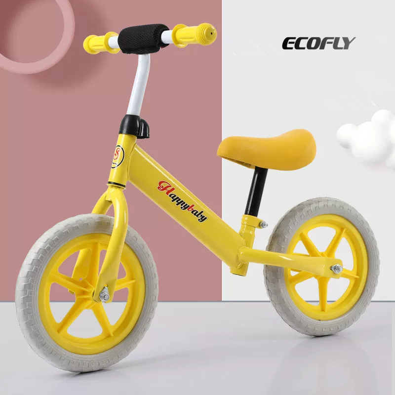 Yellow Lightweight Aluminum Alloy Kids Balance Bike Stroller, 12 Inch Wheels Height Adjustable Walker Scooter, Max 30kg Load Capacity